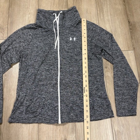 Under Armour Gray Long Sleeve Stretch Heatgear Full Zip Mock Neck Sweater Large - Picture 6 of 7